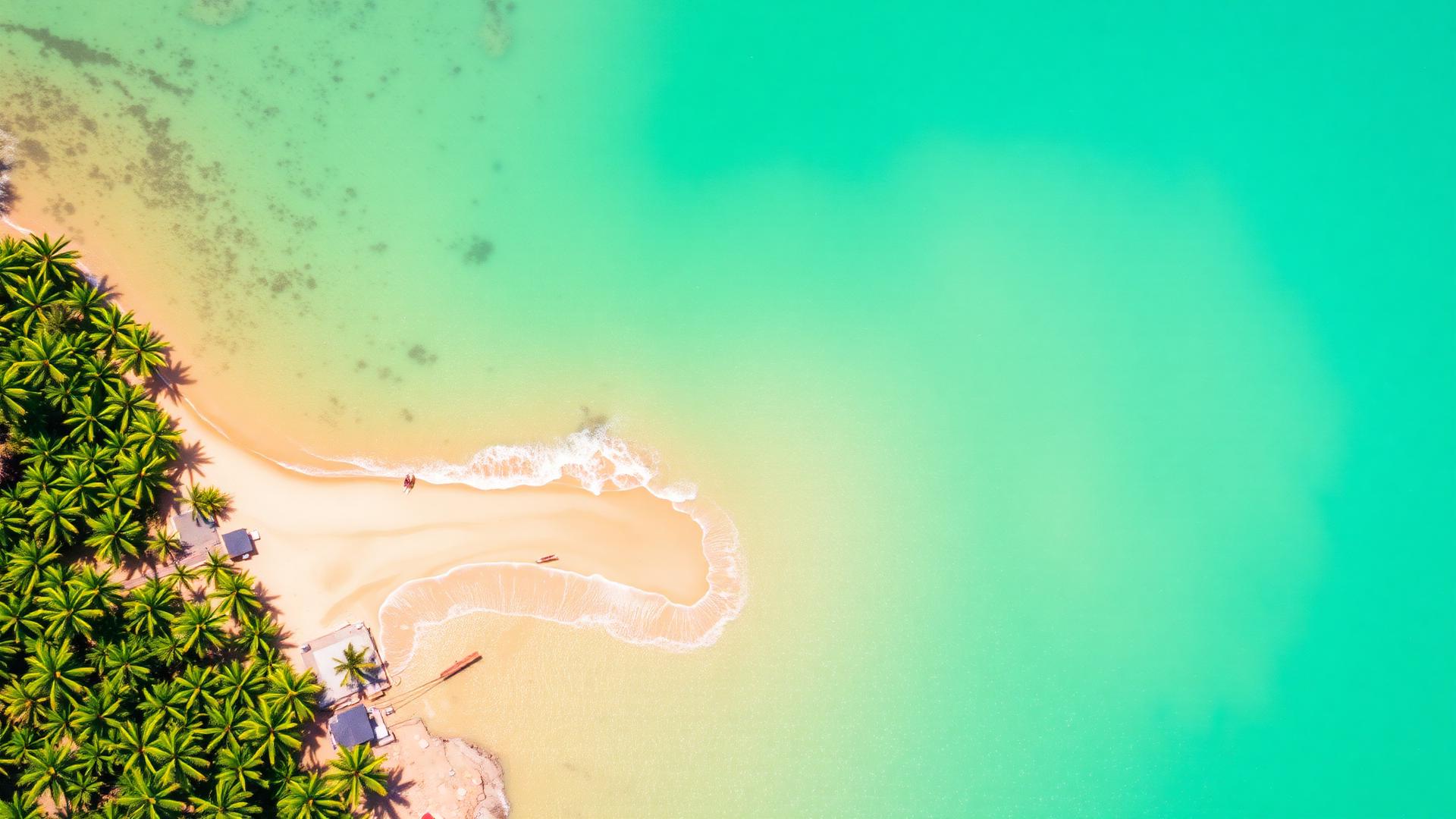 Placeholder image: aerial view of a tropical Sri Lankan beach with palm trees and turquoise sea